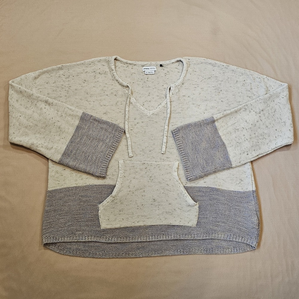 Prana Sweater Womens XL Beige Crysal Beach Knit Kangaroo Pocket Organic Casual